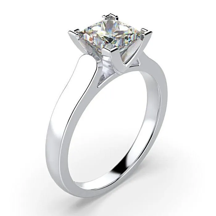 Princess Cut Solitaire Diamond Engagement Ring 18K White Gold Setting