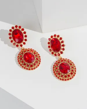 Red Pave Double Drop Earrings