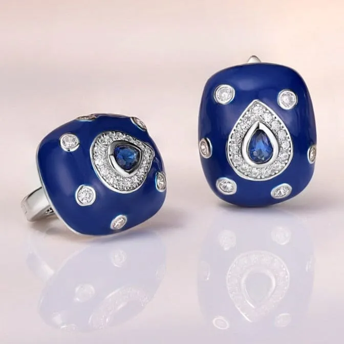 Retro Shinning Blue Sapphire Earrings- 925 Sterling Silver