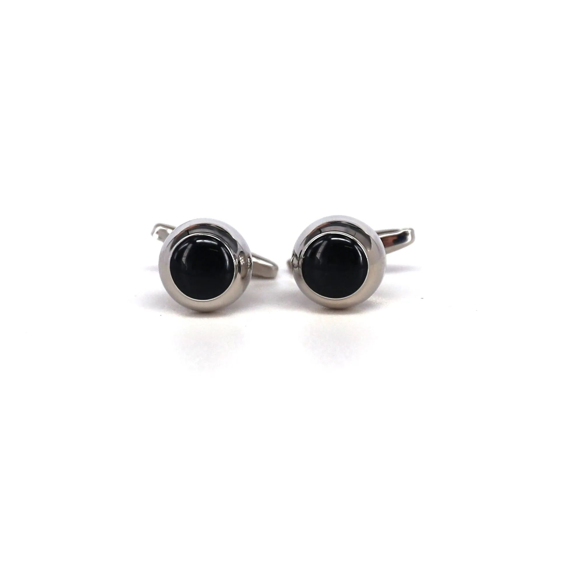 Round Classic Cufflinks with Black Enamel Centerpiece (Online Exclusive)