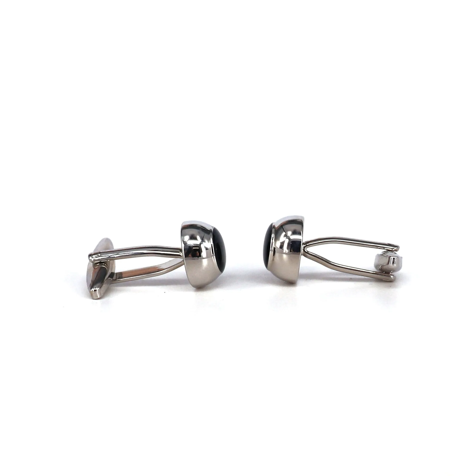 Round Classic Cufflinks with Black Enamel Centerpiece (Online Exclusive)