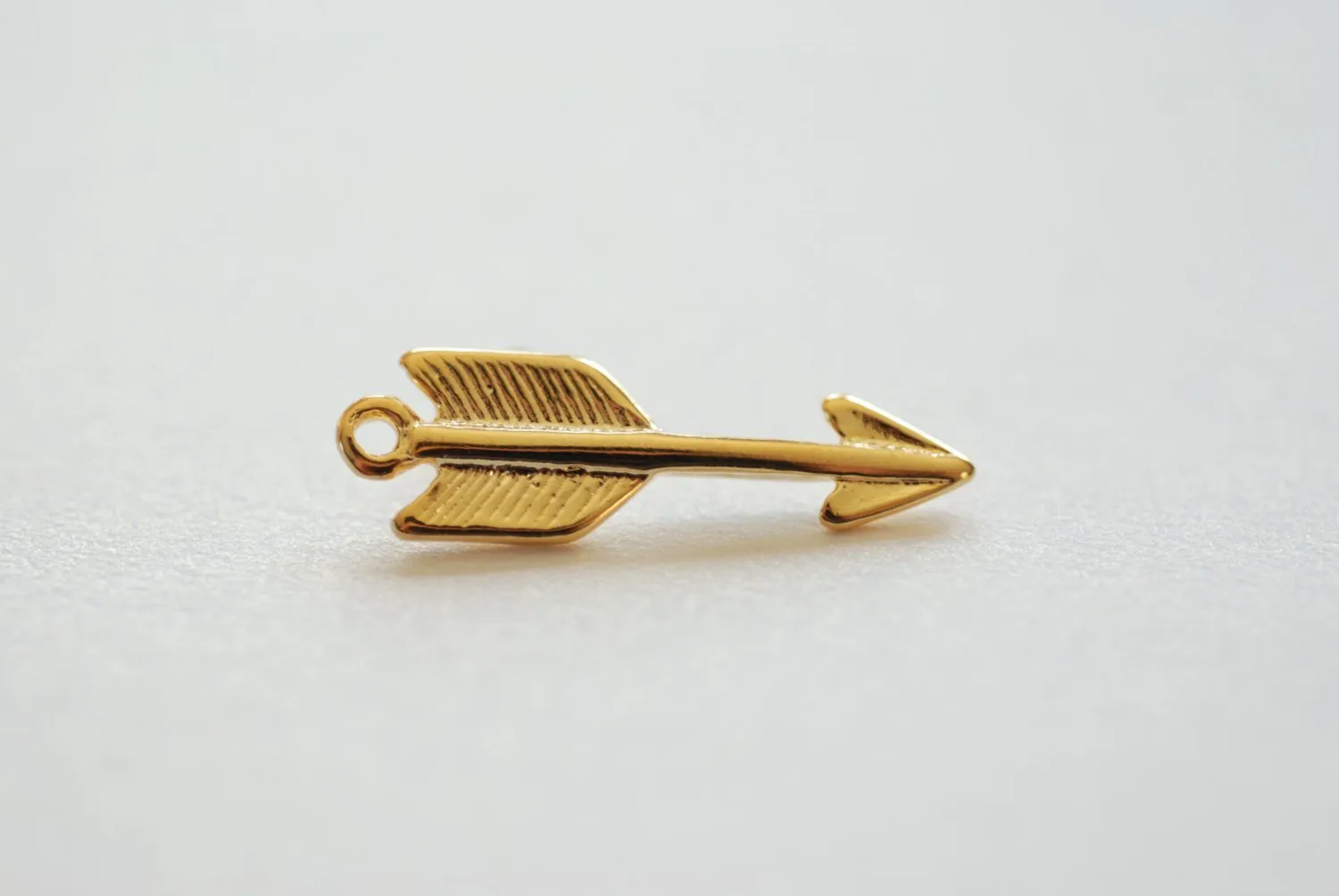 Shiny Vermeil Gold Arrow Charm- 18k gold plated over Sterling Silver, Gold Feather Arrow Pendant, Gold Arrowhead Charm, Arrowhead, Wholesale