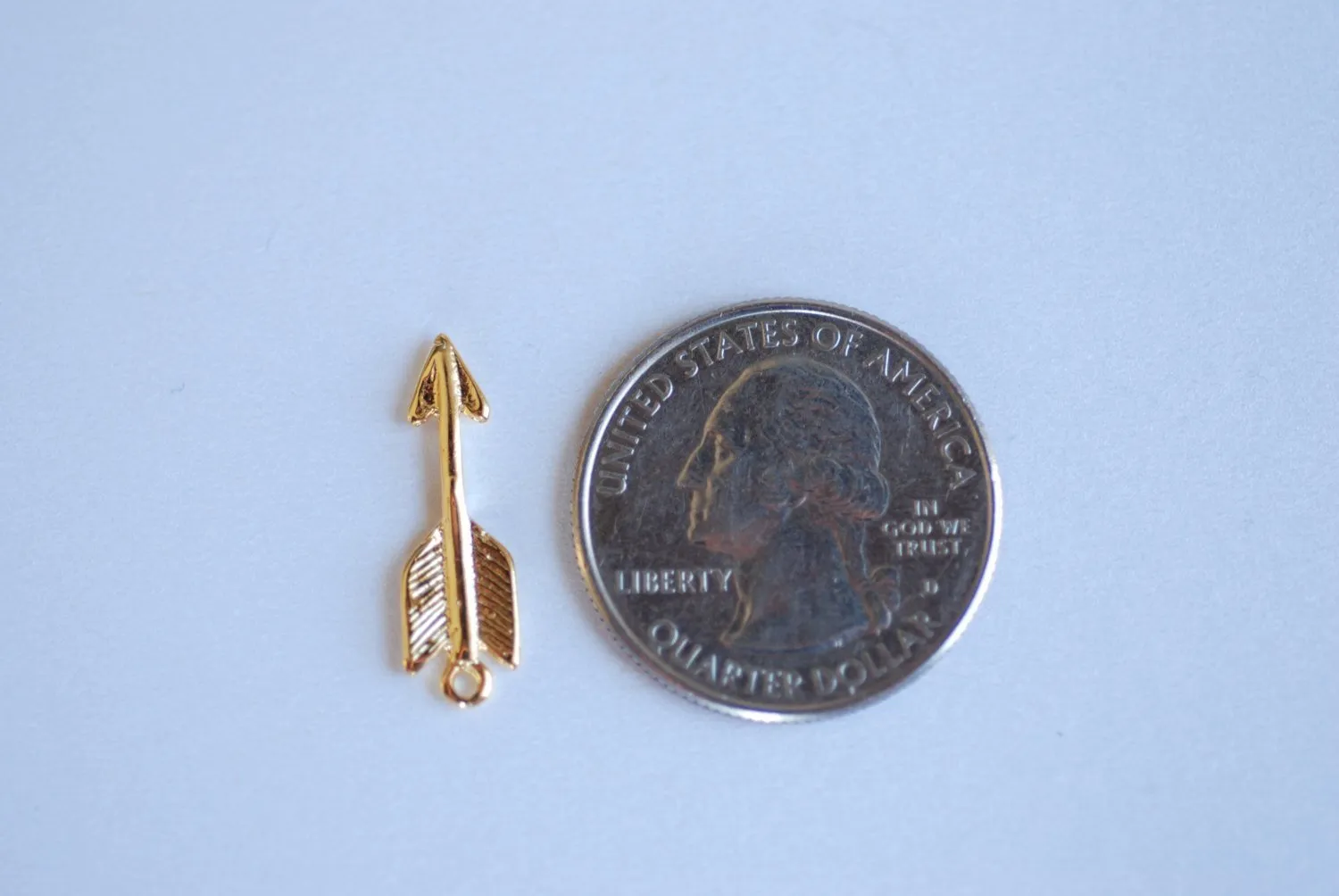 Shiny Vermeil Gold Arrow Charm- 18k gold plated over Sterling Silver, Gold Feather Arrow Pendant, Gold Arrowhead Charm, Arrowhead, Wholesale