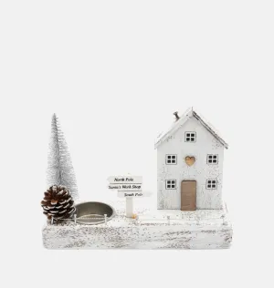 Silver Christmas House Tealight Holder