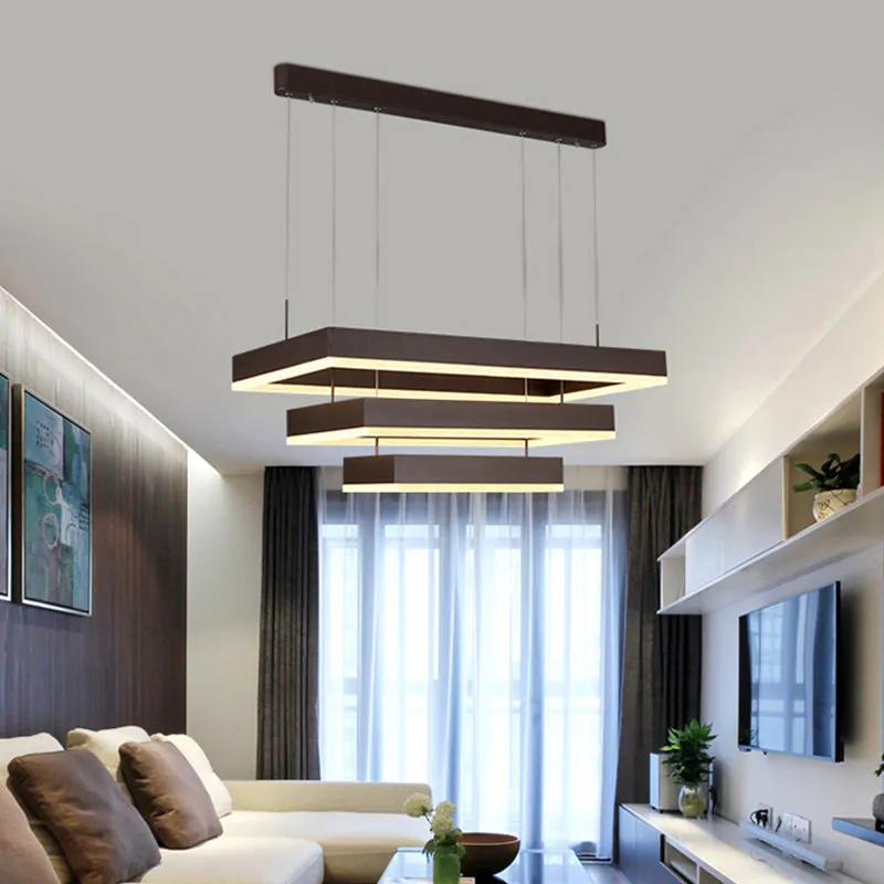 Sleek Brown Layered Chandelier LED Pendant Lamp - Perfect for Living Rooms