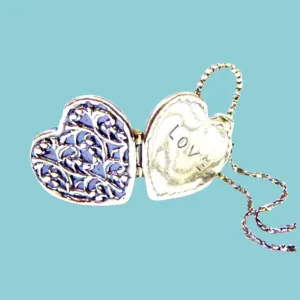 Sterling Silver Locket necklace heart with flowers  gift for her, gift for mom, gift of love.