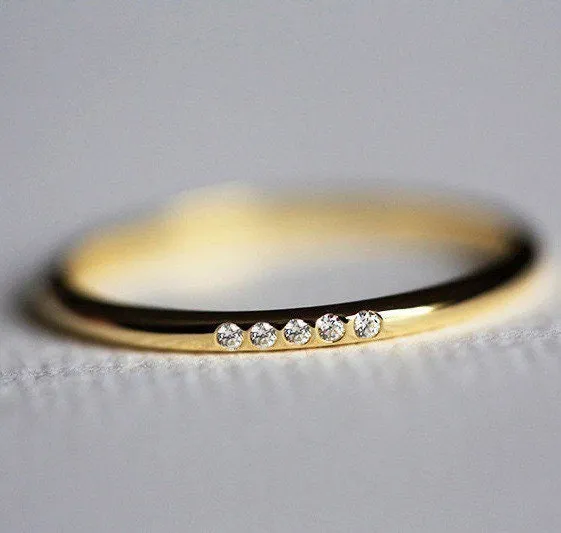 Super skinny 5 CZ ring| Extra fine CZ ring | Thin stacking ring | Minimalist | 5 tiny  stone ring | 1mm