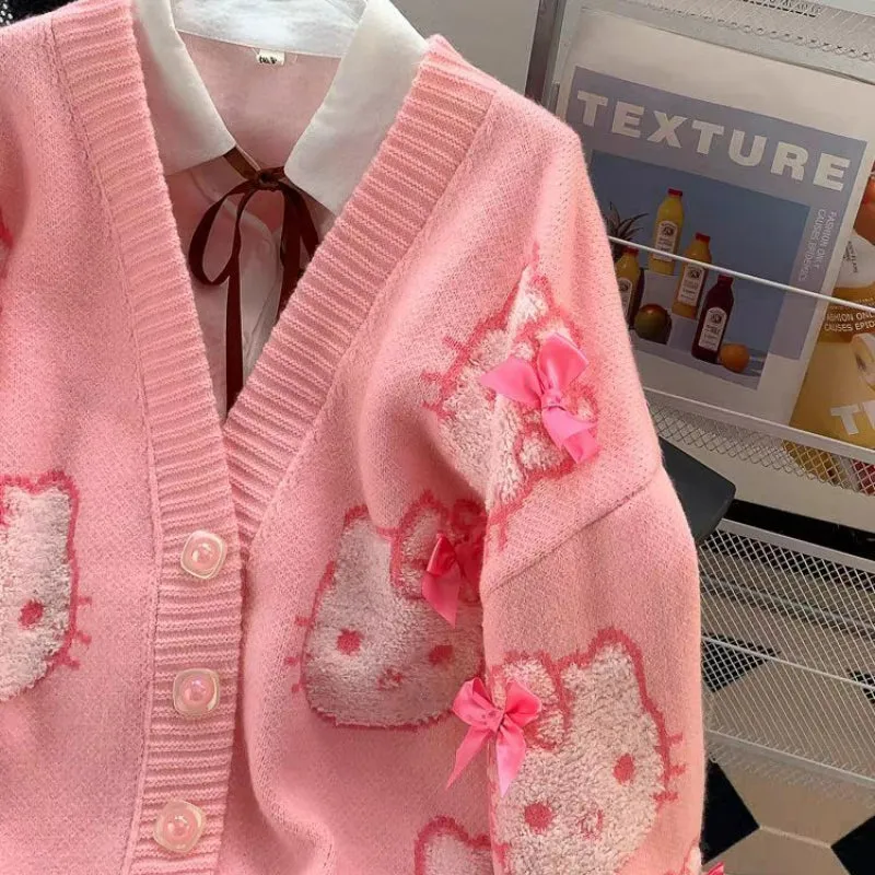 Sweet Pink Kitty Bow Cardigan Sweater KI612