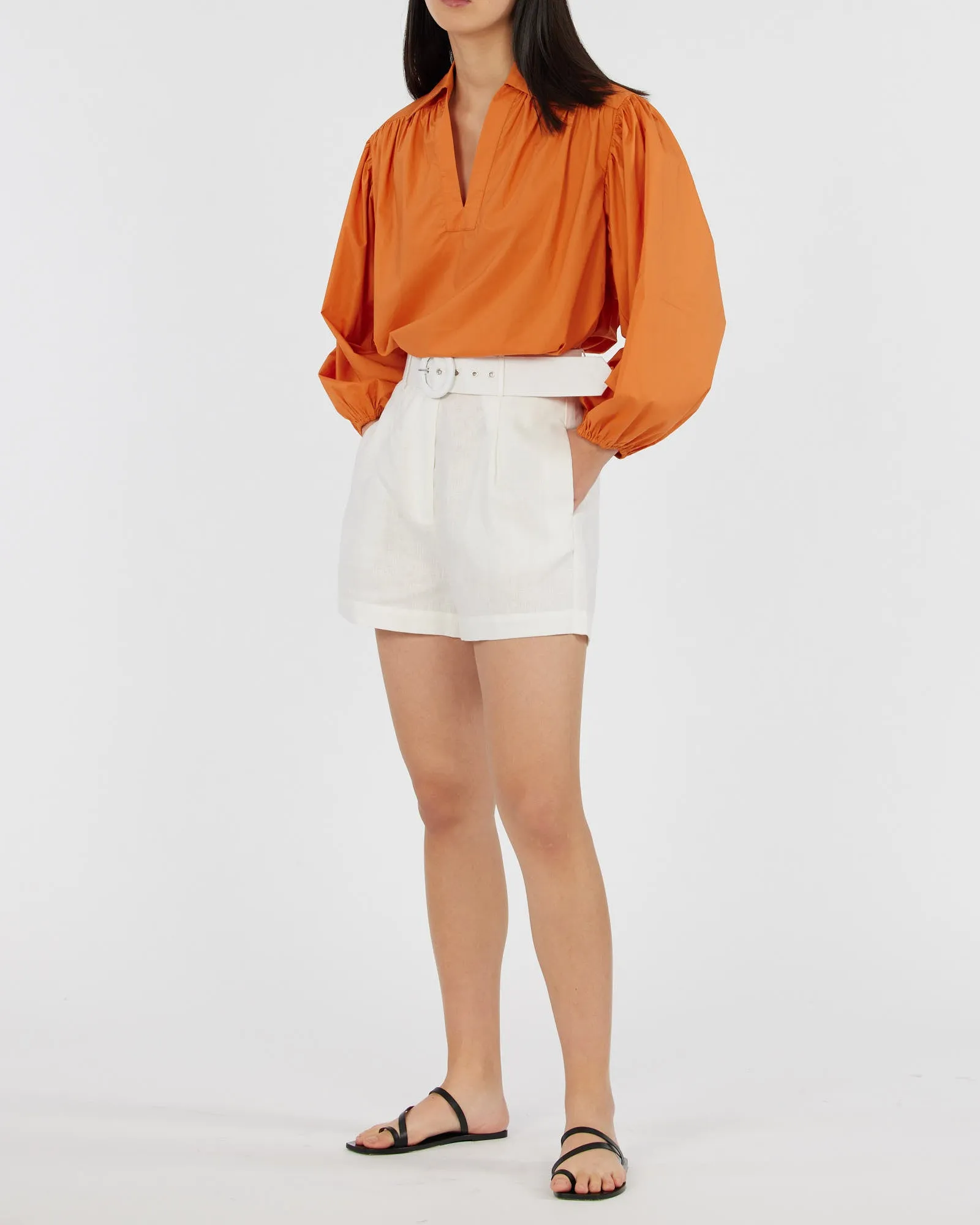 Tahlia Cotton Poplin Blouse - Mandarin