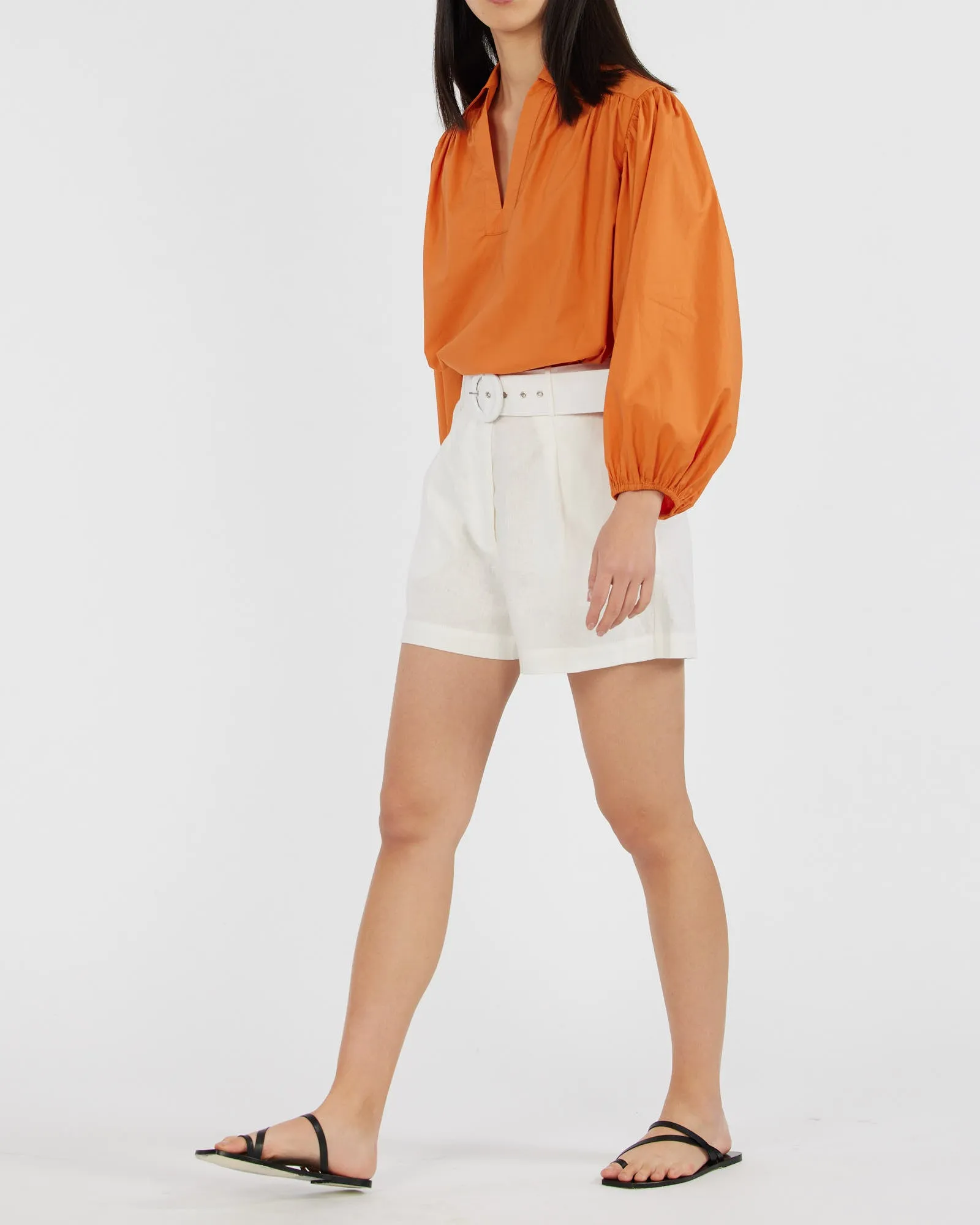 Tahlia Cotton Poplin Blouse - Mandarin