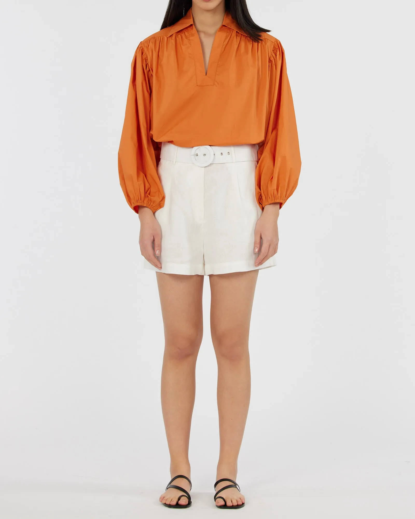 Tahlia Cotton Poplin Blouse - Mandarin