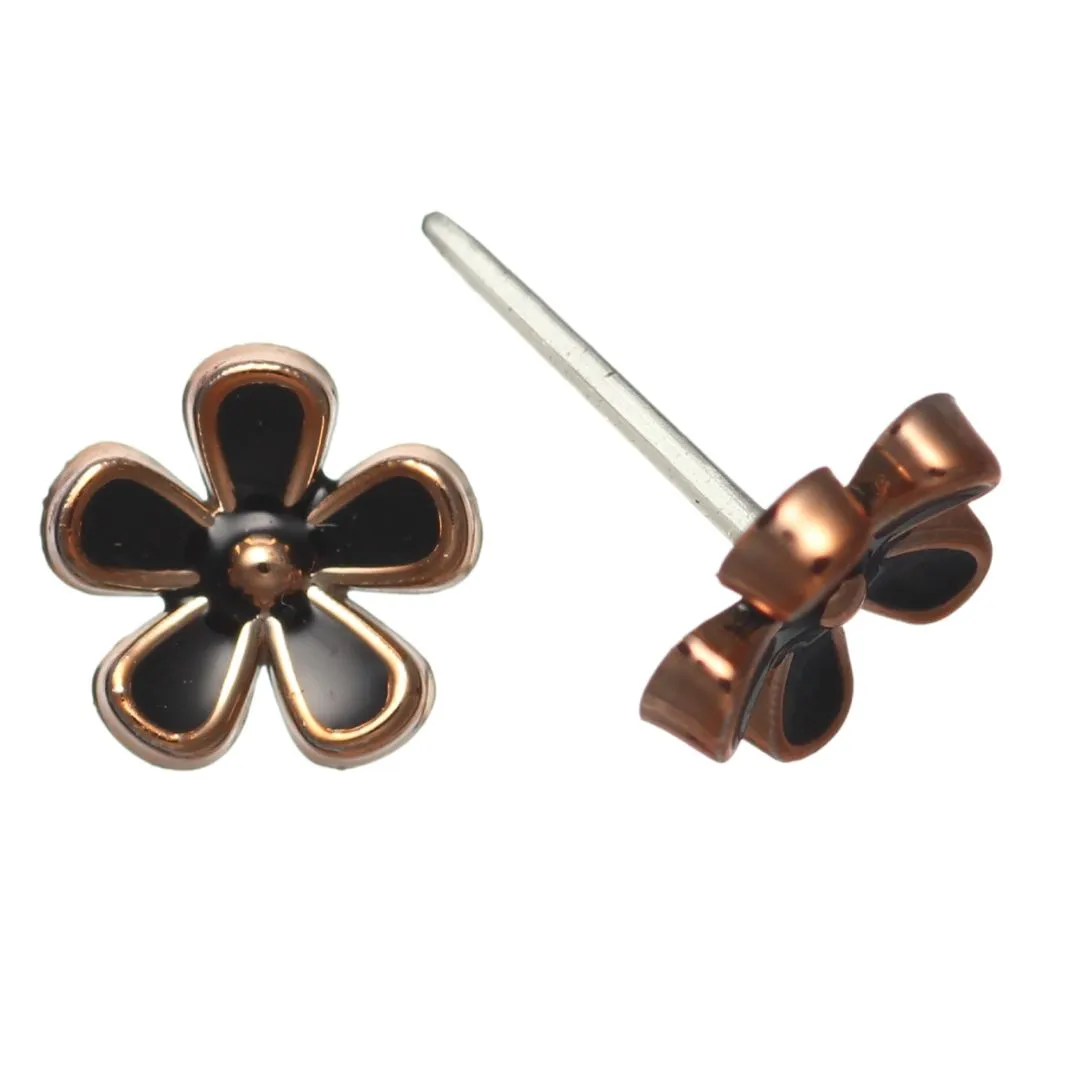 Tiny Gold Rimmed Flower Studs Hypoallergenic Earrings for Sensitive Ears Made with Plastic Posts