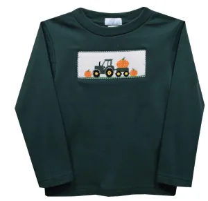 Tractor with Pumpkins Smocked Green L/S Shirt