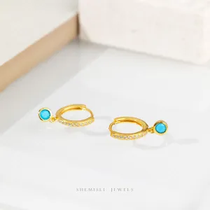 Turquoise CZ Hoop Earrings, Huggies, Gold, Silver SHEMISLI SH202