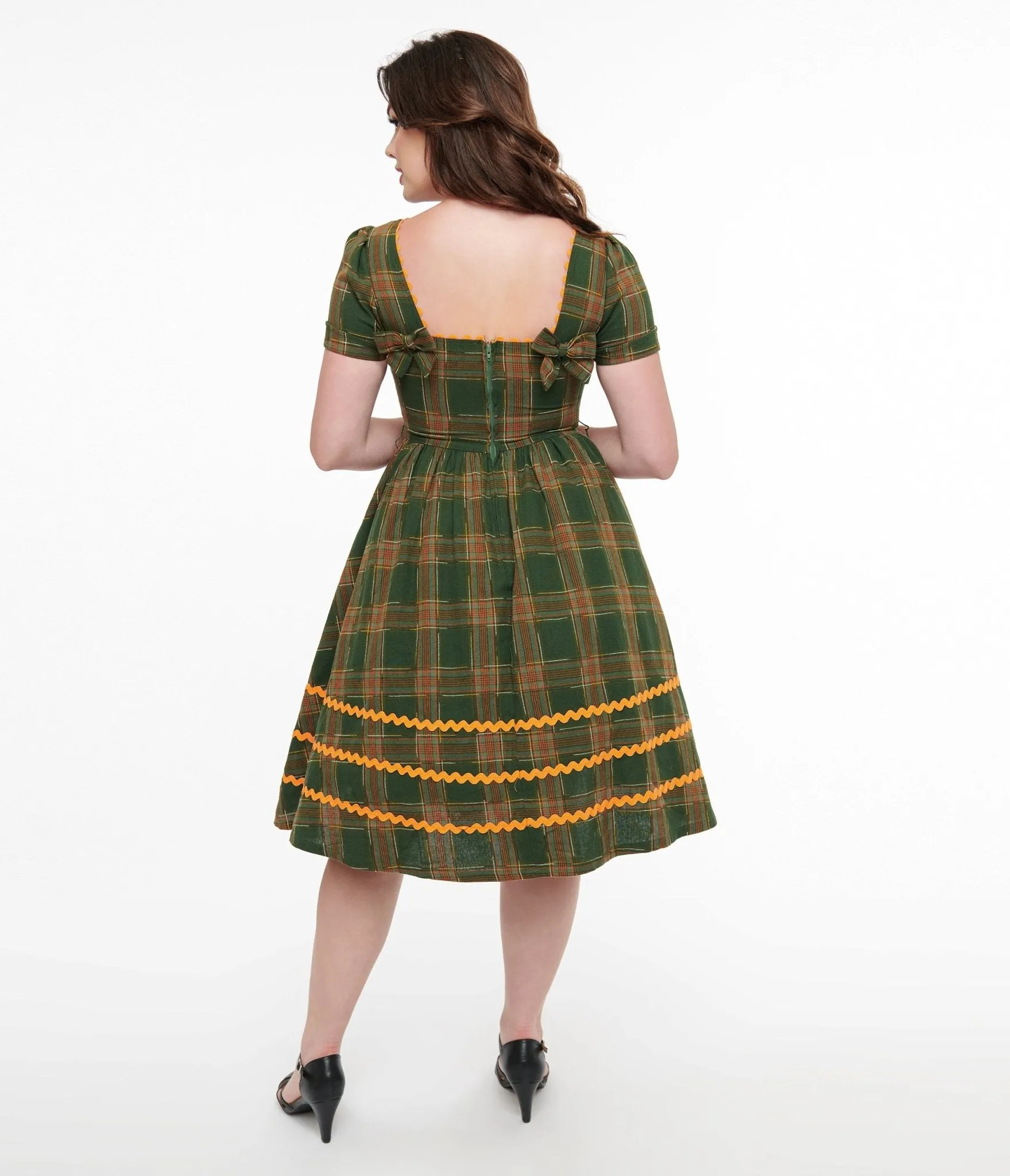 Unique Vintage 1950s Green Plaid Cotton Swing Dress