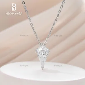 V-Prong Long Kite Step Cut Colorless Moissanite Solitaire Pendant Necklace Bridesmaid/Bridal Jewelry