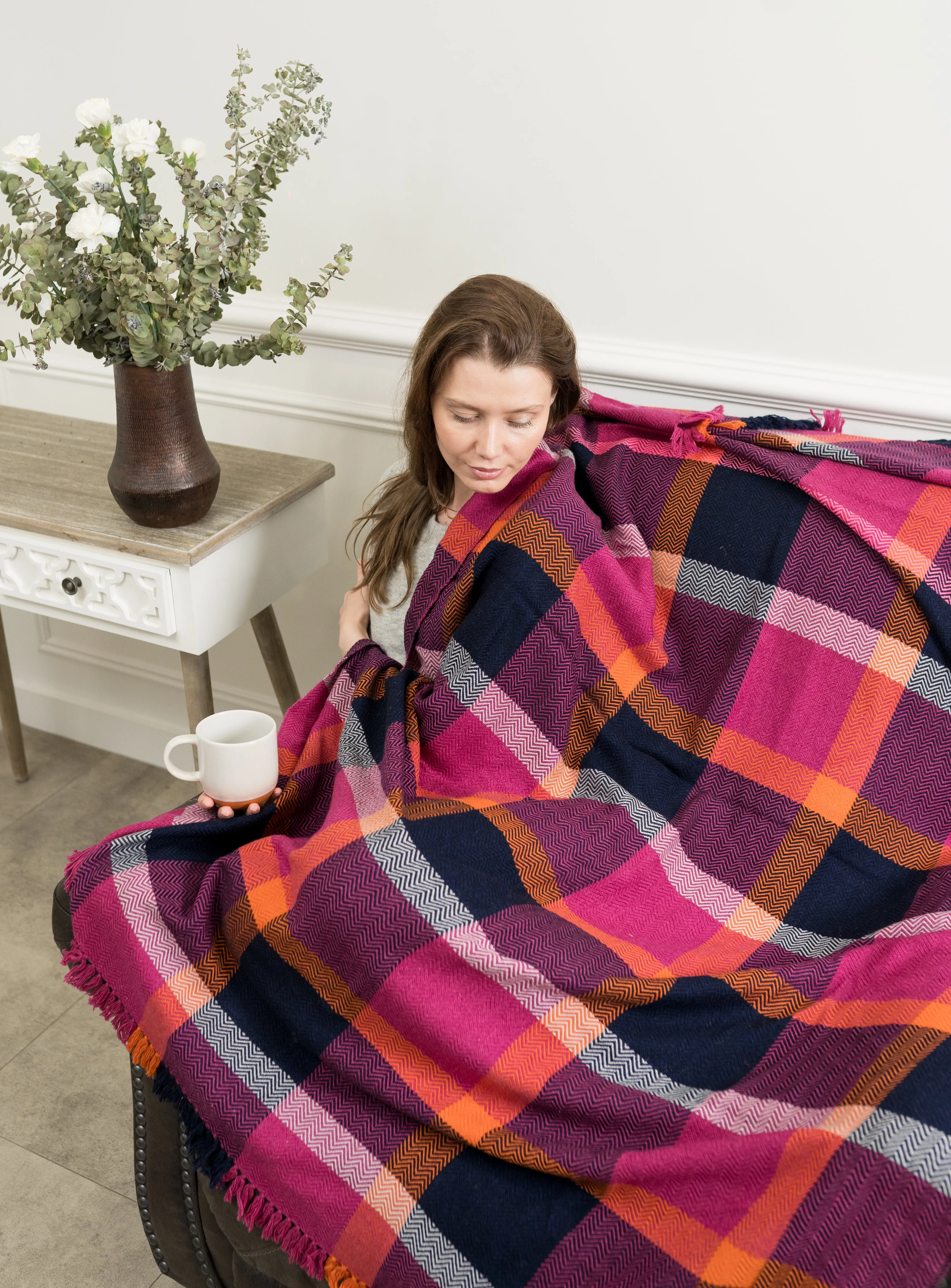 Vibrant Plaid Wool Throw