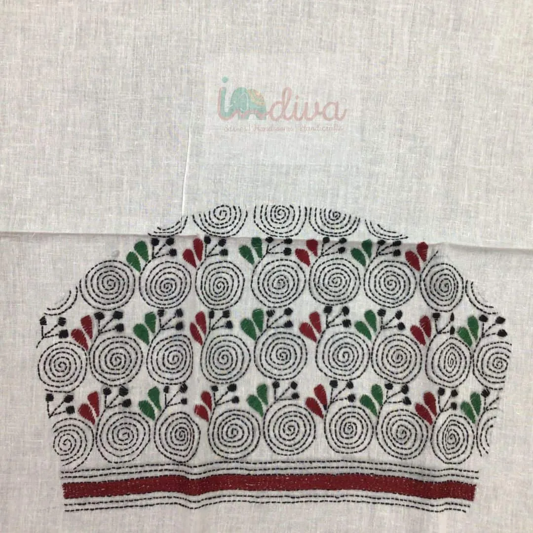 White & Colorful Snail Motif Kantha Blouse Piece