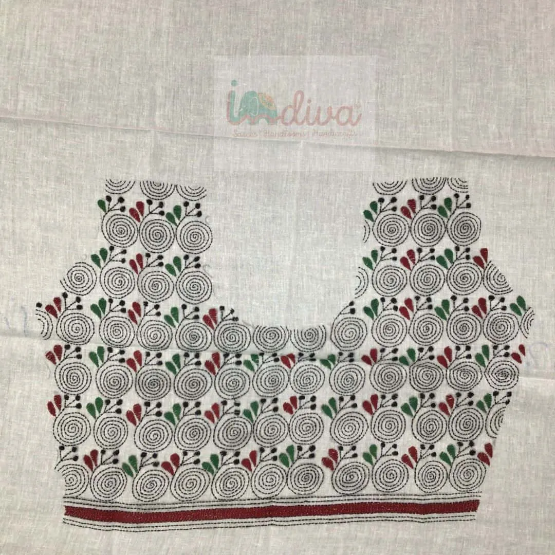 White & Colorful Snail Motif Kantha Blouse Piece