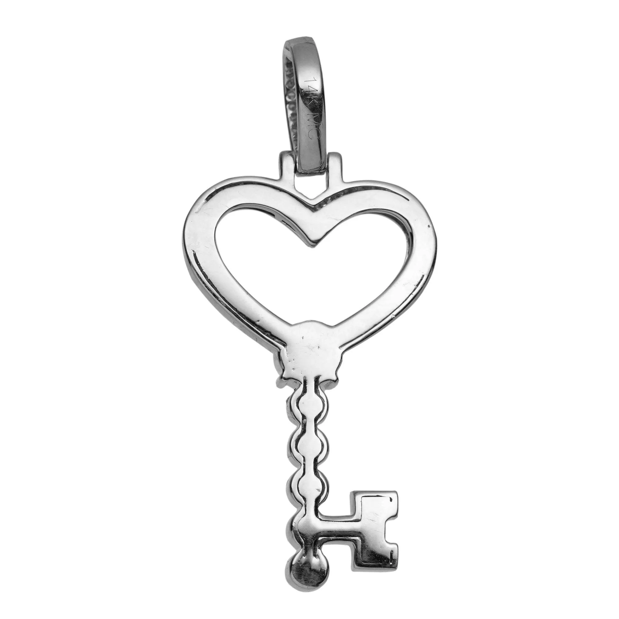 Women's 1 1/2" Heart Key Diamond Pendant 0.71ct 14K White Gold