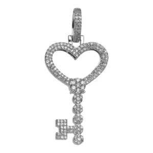 Women's 1 1/2" Heart Key Diamond Pendant 0.71ct 14K White Gold