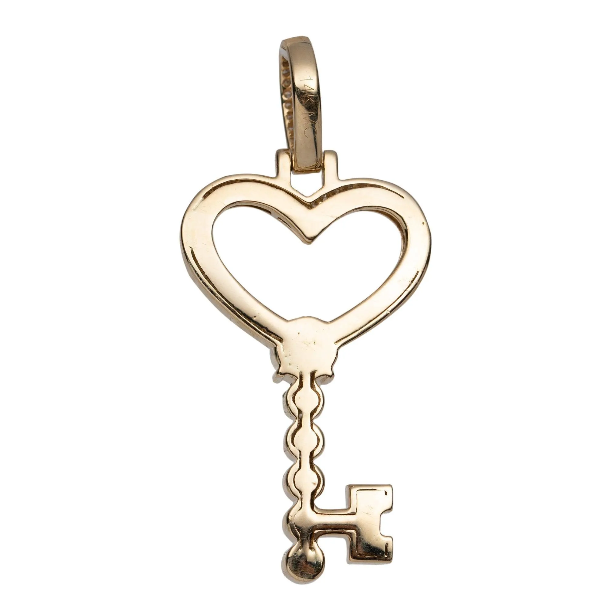 Women's 1 1/2" Heart Key Diamond Pendant 0.71ct 14K Yellow Gold