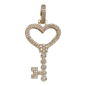 Women's 1 1/2" Heart Key Diamond Pendant 0.71ct 14K Yellow Gold