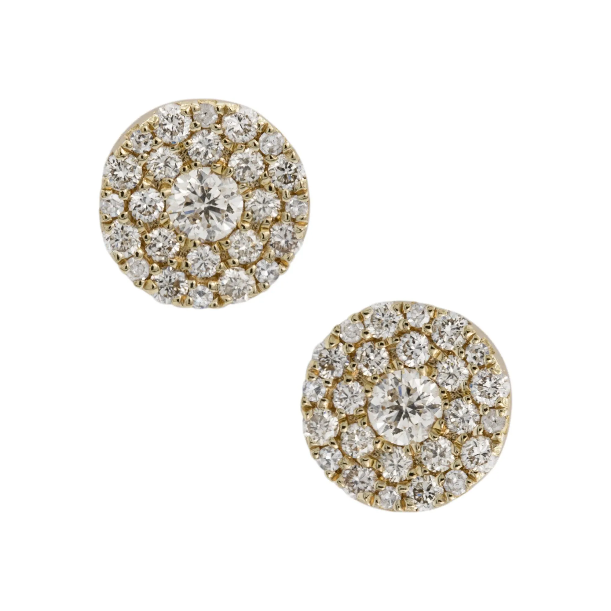 Women's Double Halo Diamond Stud Earrings 1.10ct 14K Yellow Gold