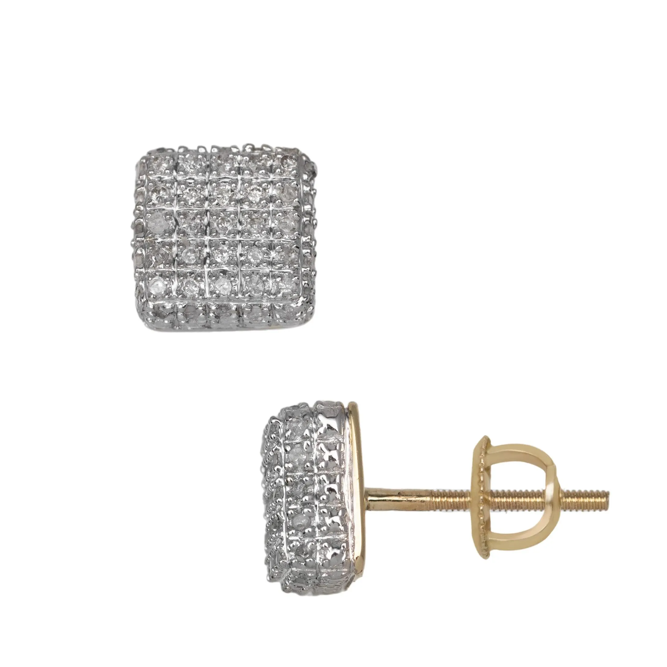 Women's Micro-Pavé Cube Diamond Stud Earrings 0.35ct 10K Yellow Gold