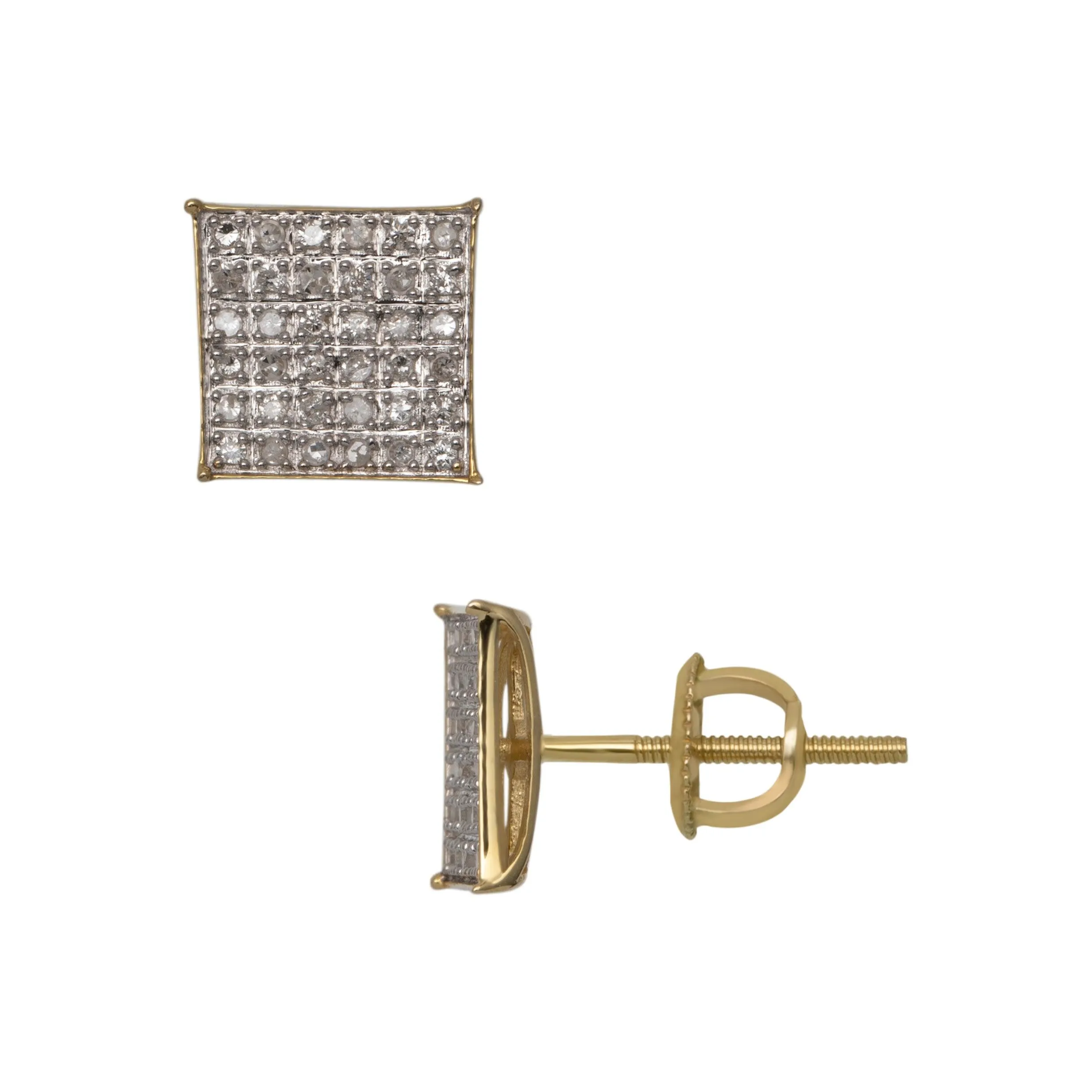 Women's Micro-Pavé Square Diamond Stud Earrings 0.29ct 10K Yellow Gold