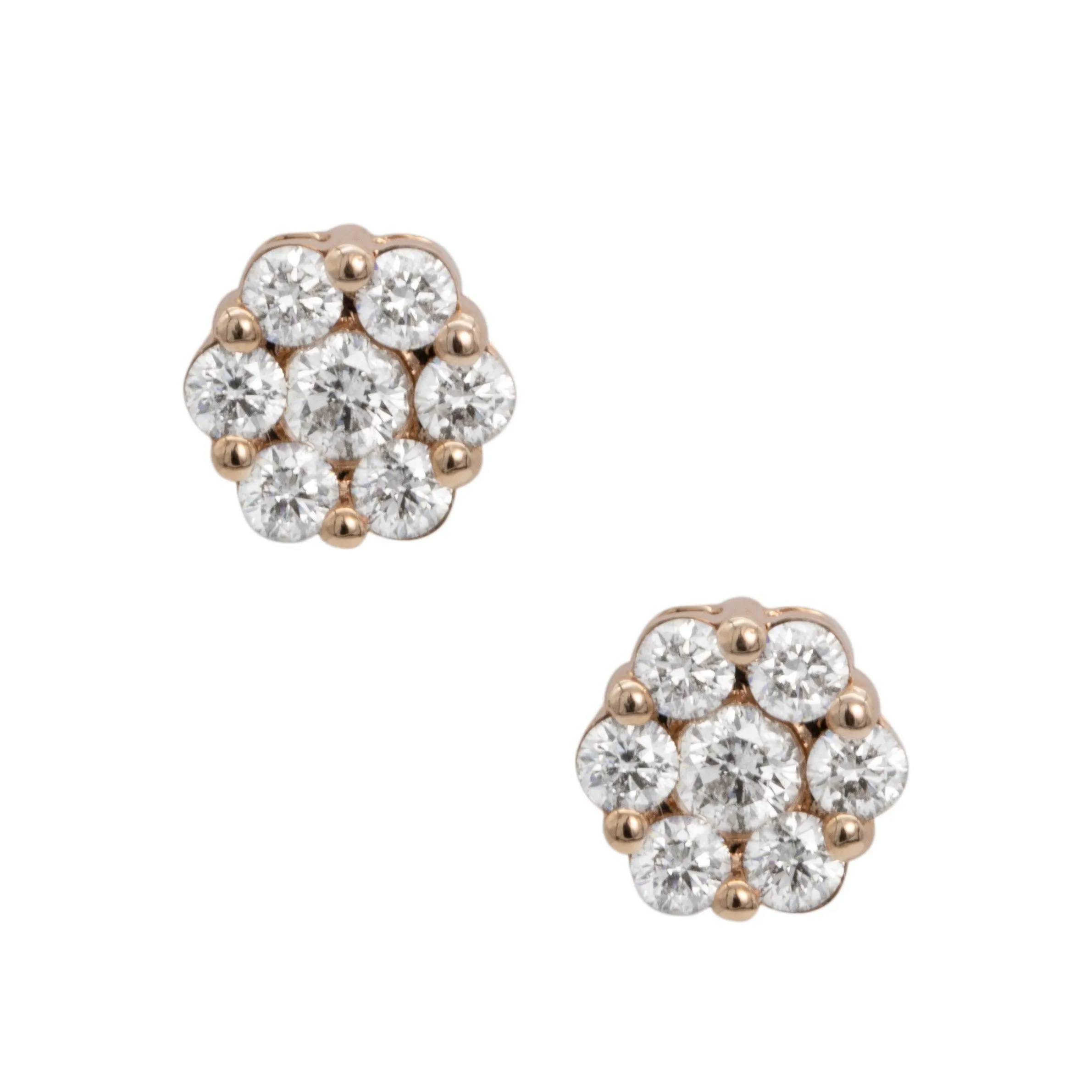 Women's Round Cluster Diamond Stud Earrings 0.87ct 14K Rose Gold