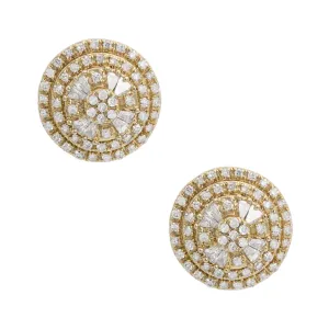 Women's Round Double Halo Cluster Diamond Stud Earrings 0.37ct 10K Yellow Gold